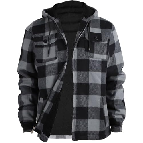 LeeHanTon Jaqueta masculina de flanela de lã de ovelha pesada para caminhadas ao ar livre, casaco quente e macio com bolsos, Cinza-130, GG
