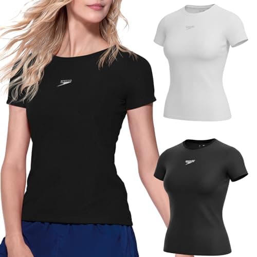 SPEEDO Kit 2 Camisetas Dry Fit Academia Esportiva Feminina, 1 Branco - 1 Preto, G