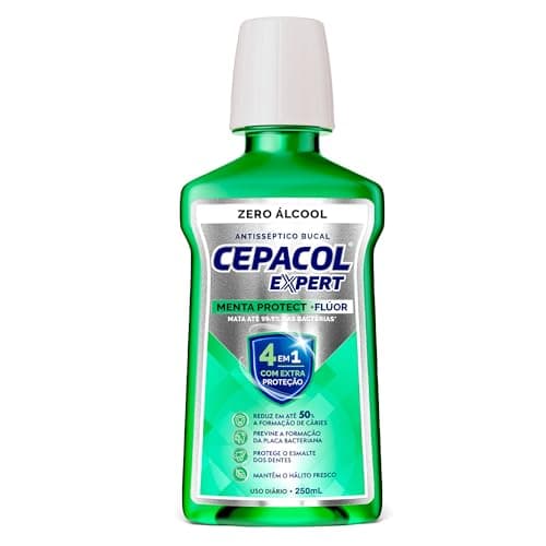 Cepacol - Enxaguante Bucal Expert Menta Protect - Sem Álcool, Com Flúor, Refrescante e Anticáries - 250ml