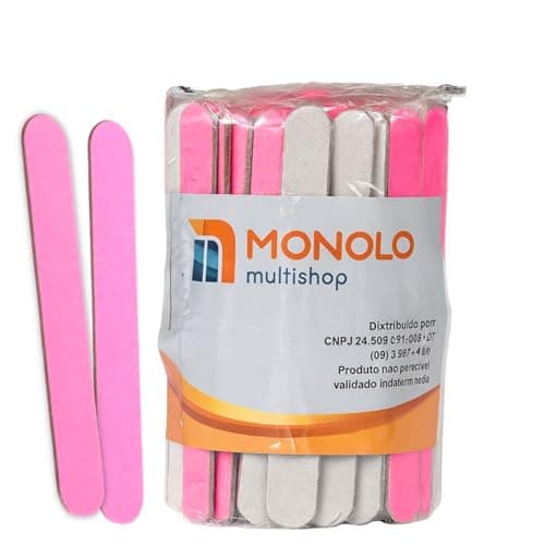 100 Lixas Unha Mini Descartáveis Manicure Pedicure 8 Cm Salão Profissional Beleza Cutícula Unha Podóloga Brinde Mimo Outubro Rosa Eventos Marca Monolo Multishop (Rosa, unidade, 100, Grão 100/180)