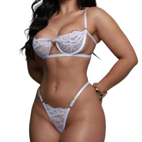 Conjunto Lingerie Gringa Sutiã Meia Taça Em Aro Arco E Calcinha Fio Sexy Feminino Sensual (Branco, M)