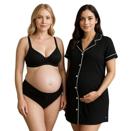 Camisola Blogueira com Botões, Sutiã Amamentação e Calcinha Pós Parto Thamires (PRETO, M)