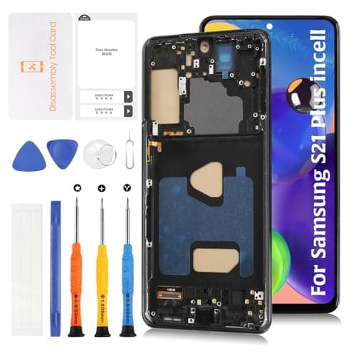 Olivechard Substituição de tela LCD InCell S21+ S21 Plus (6,6 polegadas/função sem impressão digital) para Samsung Galaxy S21 Plus com moldura preta Phantom G996B G996U G996W Montagem digitalizador de