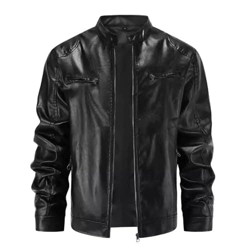 EKROTOK Jaqueta Masculina de Couro Sintético, Casaco de Inverno, Casaco Leve de Couro Sintético Bomber para Motociclistas. (G)