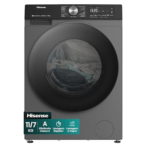 Hisense Lava e Seca, 11kg Lavagem/7kg Secagem, Wi-Fi, Steam, 13 Programas, Motor Inverter, Painel Touch, Titanium WD3S11-220V