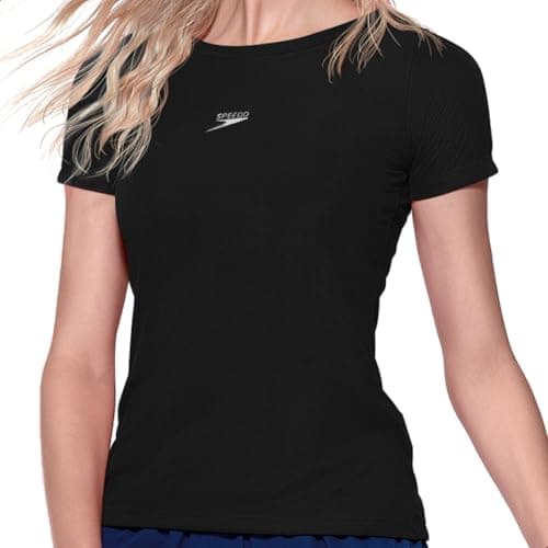 SPEEDO Camiseta Dry Fit Feminina Manga Curta Esportiva T-Shirt Interlock Basic, G, Preto
