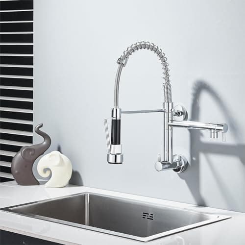 TINICO Torneira de Cozinha Gourmet,Aço Inoxidável Água Fria Única Com Misturador de Extraível,Bicos Duplos Torneira de Parede,Rotação 360,Cromado