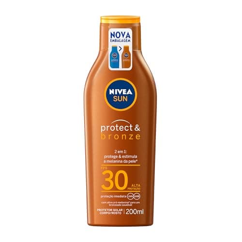 NIVEA SUN Protetor Solar Protect & Bronze FPS 30 200ml - Com ativo de pró melanina, resistente à água, protege dos raios UVA/UVB, ajuda a manter a cor bonita e uniforme por mais tempo