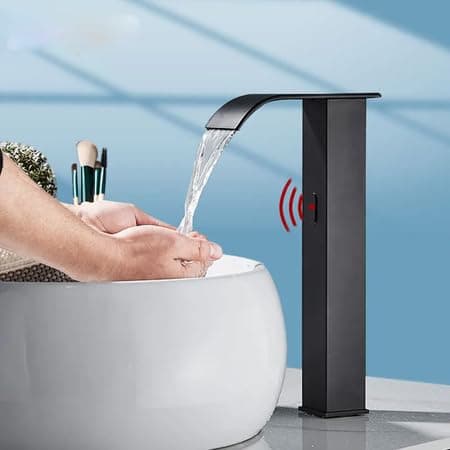 TINICO Torneira de Cozinha com Sensor,Aço Inoxidável Brass Torneira de Banheiro,Misturador de pia e lavatório de furo único,Torneiras Misturadoras de água Quente e Fria,Preto Alto