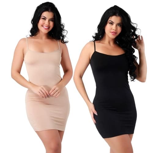 Kit 02 Vestido Midi Feminino Segunda Pele Combinação Anágua Combinete Premium (BR, Alfa, M, Regular, Bege e Preto)