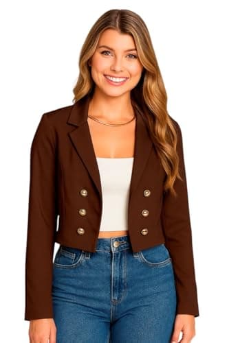 Blazer Feminino Casaquinho Cropped Alfaiataria Casaco Social Trabalho (BR, Alfa, M, Regular, Regular, Chocolate)