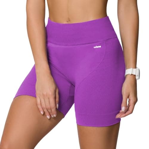 SELENE Short Sem Costura Canelado Academia Fitness Feminino Adulto, Lilás, P
