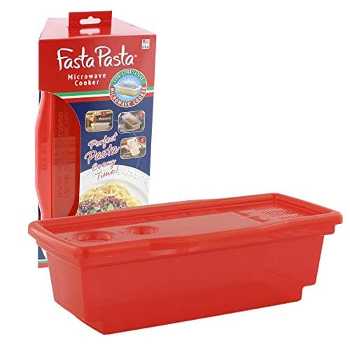 Cozedor de macarrão de micro-ondas, sem revestimento - The Original Fasta Pasta (vermelho) - Cozinha rapidamente até 4 porções - Sem sujeira, sem grudar ou esperar para ferver - Macarrão al dente