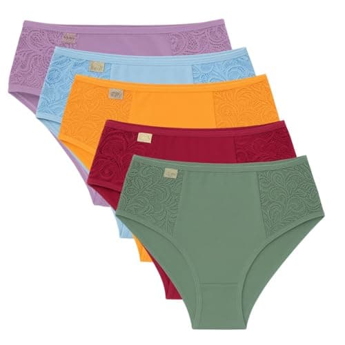 Kit 5 Calcinhas Calçola Cintura Alta Cós Largo Conforto Vera Forro Algodão Lingerie Feminina Vera Multicolorido G