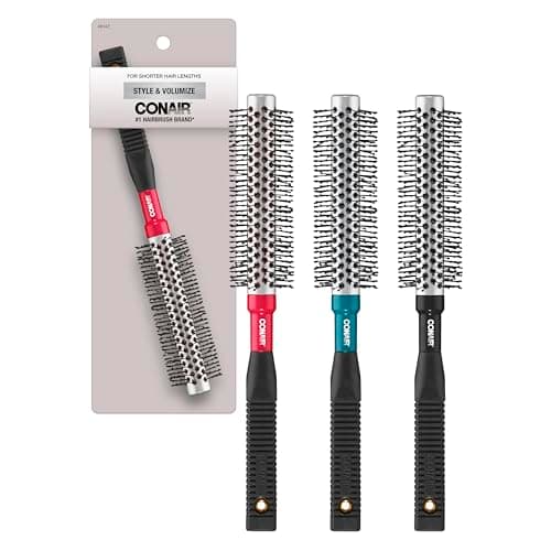 Conair Escova de cabelo redonda de metal Style & Volumize - Escova de secagem - Escova de cabelo para cabelo curto - Cor aleatória - 1 unidade