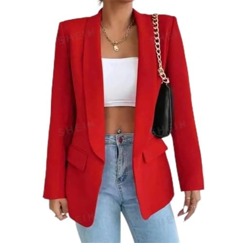 Blazer Feminino Alfaiataria Social Longo Max – Versátil, Sofisticado, Elegante e Caimento Impecável (BR, Alfa, G, Regular, Regular, Vermelho)