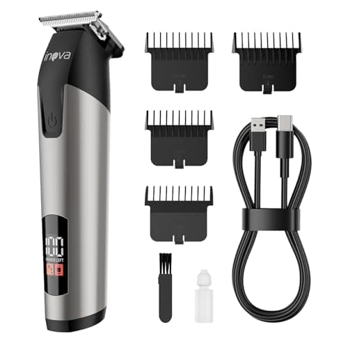 Inova 5W Máquina de Cortar Cabelo Elétrica LFJ-13149, 1200mah Acabamento Multiuso Usb Barba Cabelo Bigode Bateria com duração de 2.5 horas com Visor LED e 4 Pentes Limitadores (Cinza)