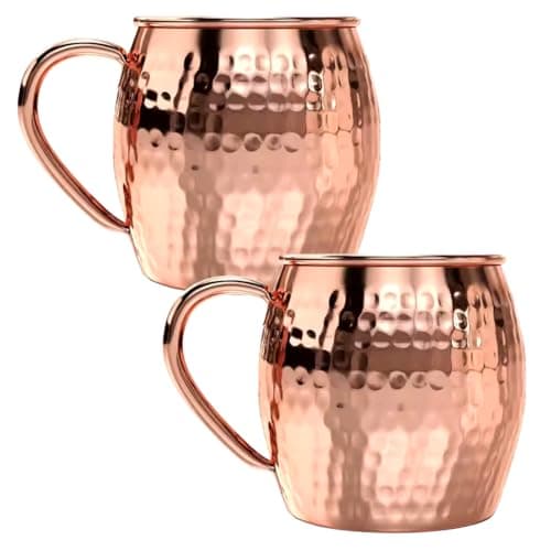 Conjunto de duas Canecas Moscow Mule Inox Rose 500ml Martelada Resistente Cor Cobre Ideal para Servir Drinks com Estilo e Elegância em Qualquer Ocasião