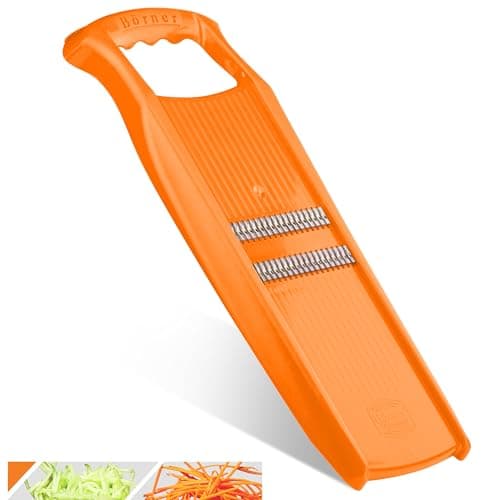 Börner Roko PowerLine Julienne Mandoline • Cortador de tiras para frutas e vegetais • Cortador Julienne para tiras finas • Máquina de macarrão vegetariano • Fatiador de cozinha (laranja)