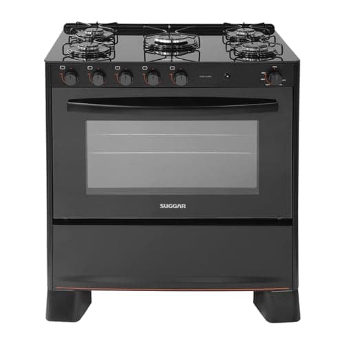 SUGGAR FOGÃO COOK GLASS PRETO MESA DE VIDRO 5 BOCAS MEGA CHAMA TREMPE 6 APOIOS ACENDIMENTO AUTOMÁTICO FGVCG510PT