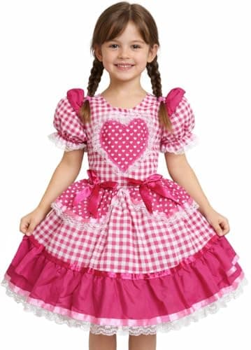 Vestido Festa Junina São João Quadrilha Caipira Infantil Rodado Babado Coração Pink (BR, Numérico, 8, Regular, Pink Rosa)