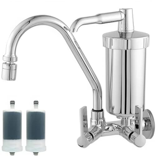 CASA PREMIER Torneira Bica Móvel Parede Metal Com Filtro Em Abs C70 + 2 Refil Filtro Pro Saúde
