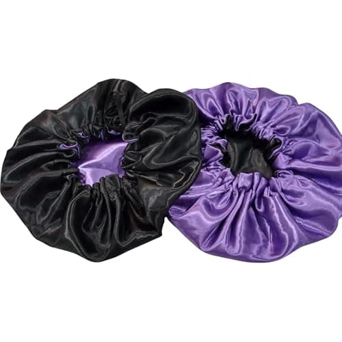 2 touca de cetim dupla face toca dupla face de cetim preta com pink (preta com roxo, PARA cabelos curtos e médio)