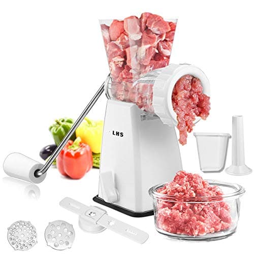 LHS Moedor de carne manual com lâminas de aço inoxidável Base de sucção poderosa resistente para uso doméstico rápido e sem esforço para todas as carnes - branco