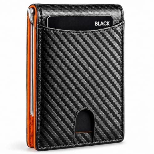 Carteira Slim Masculina RFID Fibra de Carbono Porta Cartões Minimalista Ultrafina com Clip Metálico
