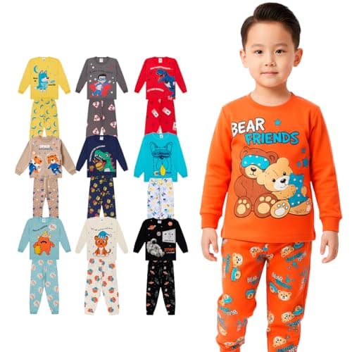 Kit Sortido 4 Peças de Pijama Menino Manga Comprida - Kit 2 Conjunto Pijama Masculino Longo Frio (Cores Sortidas, 1 (veste 6 a 12 meses))