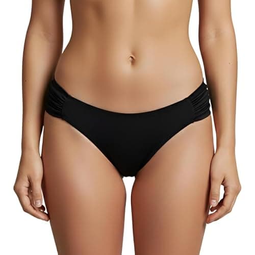 Biquíni Calcinha Praia Feminina Adulto Drapeada Borboleta Lateral Larga Forrada Blogueira Verão (BR, Alfa, GG, Regular, Preto)