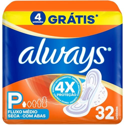 Always Seca, Absorvente com Abas, Tamanho P, 32 Unidades