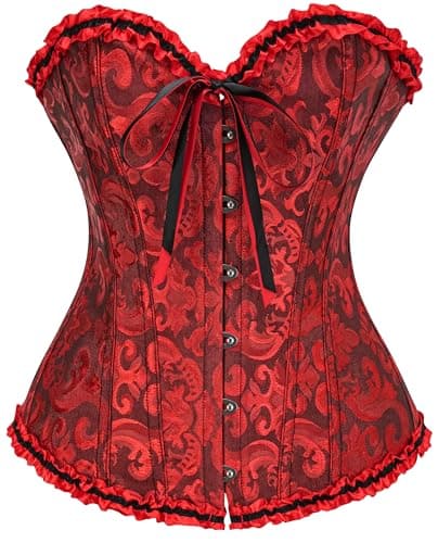 Vrapo Espartilho corpete para mulheres | Lingerie modeladora modeladora com cadarço, Preto, vermelho, M