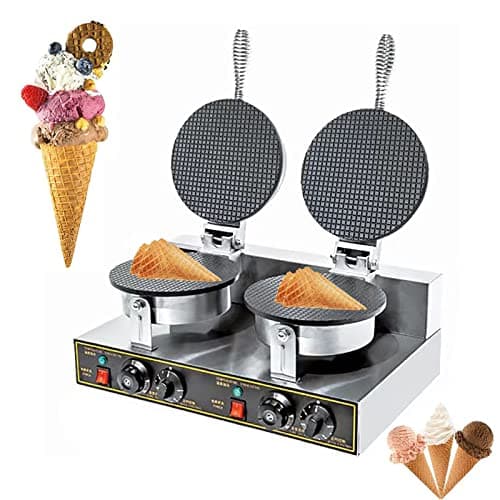 MáQuina EléTrica De Casquinha De Sorvete, MáQuina De Casquinha Crocante Com Aquecimento De Dupla Face, Massa Antiaderente/FáCil De Limpar, (50~250°C / 0-5 Minutos),Doublehead