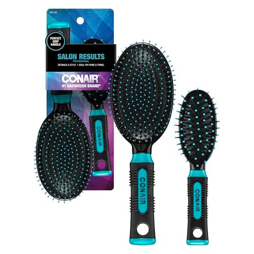 Conair Conjunto de escovas de cabelo Salon Results - Escova de cabelo para viagem - Escovas de cabelo para todos os tipos de cabelo - Tamanho de viagem + Escova de tamanho normal