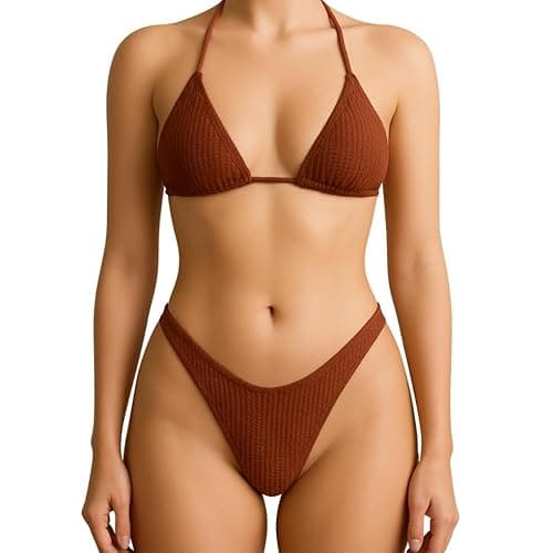 Biquíni Calcinha e Sutiã Praia Piscina Verão Cortininha Marquinha Roupa De Banho Asa Delta (BR, Alfa, G, Regular, Marrom)