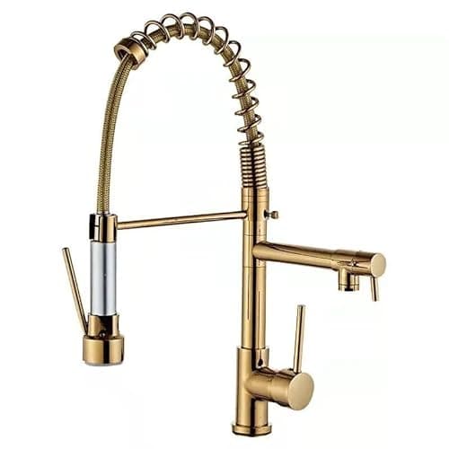 Torneira Gourmet Cozinha Monocomando, Torneira de Cozinha Bancada Com Spray Extensor, Volante Em Alavanca, Fácil Encaixe (dourado)