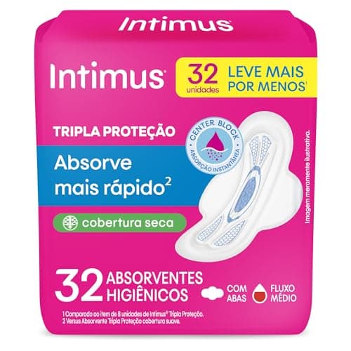 Intimus Absorvente Externo, Tripla Proteção Seca com Abas, 32 unidades
