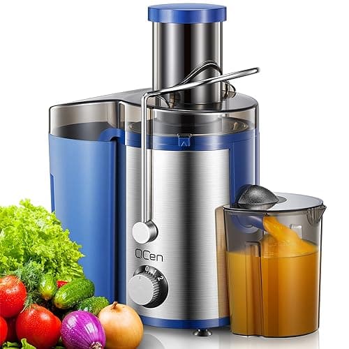 Máquina de espremedor, extrator centrífugo de 800 W com calha de alimentação de 7,6 cm de boca larga para frutas e vegetais, fácil de limpar, aço inoxidável, livre de BPA (azul)
