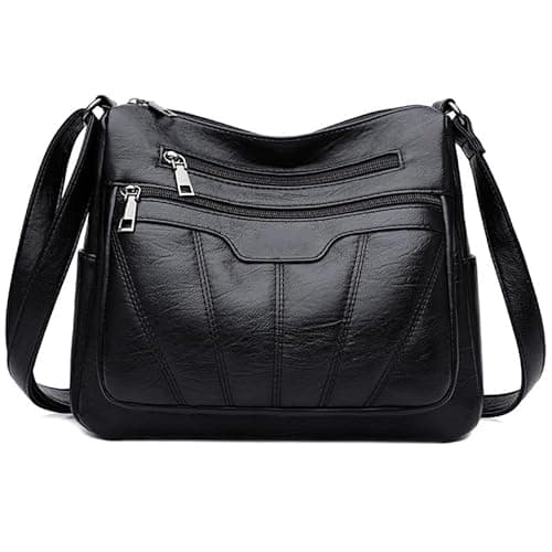 Couro Pu Bolsa De Ombro Feminina Moderna Grande De, Bolsa De Mão, Bolsa Transversal, Design Com Vários Bolsos,Grande Capacidade (Preto)
