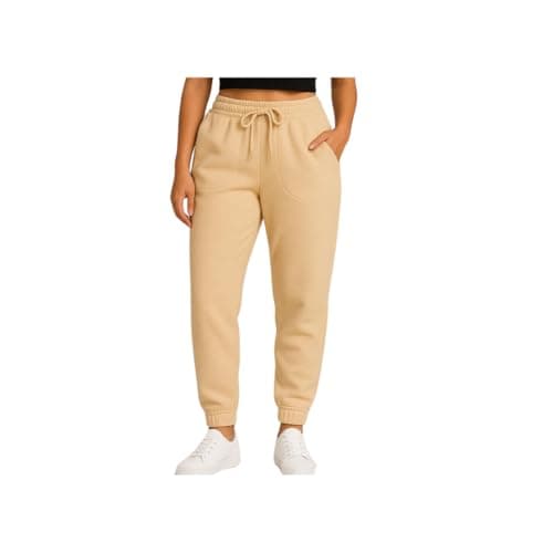 Calça Soft Fleece Feminina Jogger Bolso Inverno Frio (BR, Alfa, M, Regular, Regular, Bege)