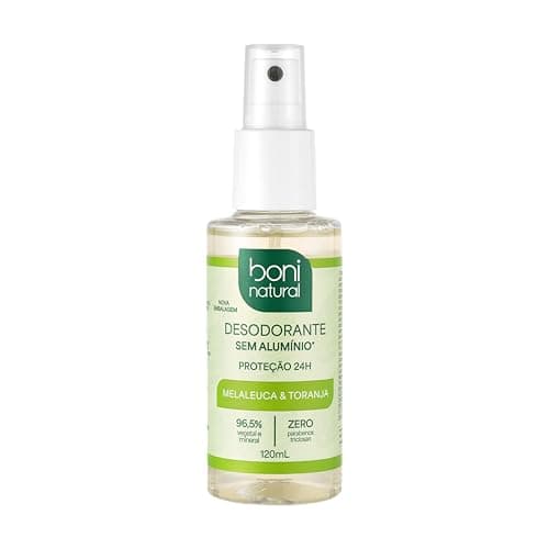 Desodorante Natural e Vegano com óleos essenciais de Melaleuca e Toranja, 24h de proteção, Sem Alumínio, Sem Parabeno, Boni Natural, Transparente