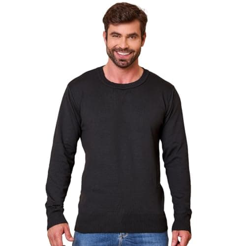 Suéter Masculino de Tricô Blusa de Frio Inverno Malha Casual Gola Redonda, Baronesa Tricot (BR, Alfa, G, Regular, Regular, Preto)