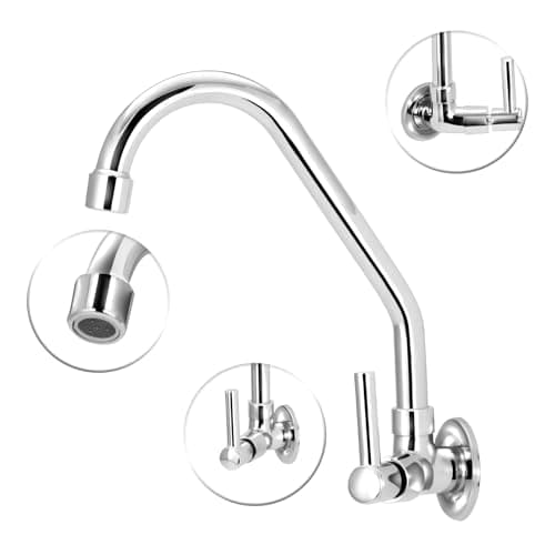 Torneira De Cozinha Parede 100% Em Metal, Torneira Para Cozinha Giratoria De Inox, Toda Em Inox