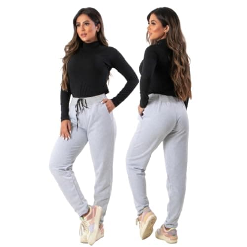 Calça Moletinho Feminina Moletom Sem Punho(cinza)