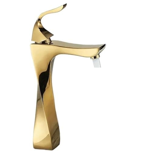 Torneira Banheiro Luxo Inox Aço Criativa para Bancada Alta Dourado, Misturador Monocomando para Água Fria e Quente, torneira banheiro bica alta para Lavabo e Banheiros