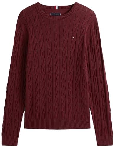 Tommy Hilfiger Suéter masculino emblemático de tricô coleção 2024, Deep Rouge, M