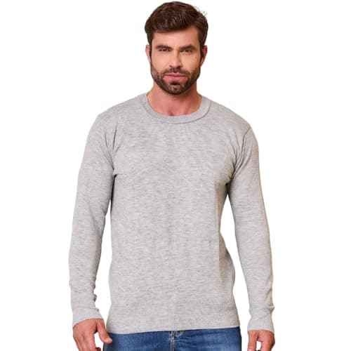 Suéter Masculino de Tricô Blusa de Frio Inverno Malha Casual Gola Redonda, Baronesa Tricot (BR, Alfa, G, Regular, Regular, Cinza)