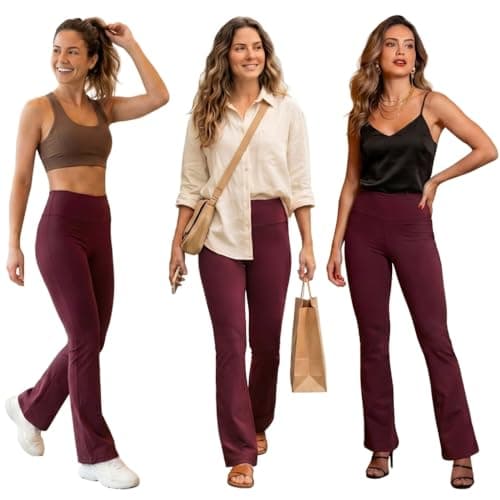 1 Calça Flare Legging Suplex Feminina Esportiva Casual Dia a Dia Zero Transparência Cintura Alta Levanta Bumbum Leg Bailarina Elasticidade 4 Vias Cós Duplo (BR, Alfa, G, Regular, Regular, Vinho)