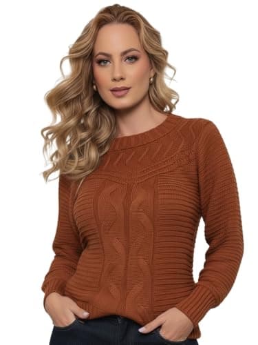 Sueter Feminino Tricot Elegante Blusa de frio Tricô lã Blusa Manga Longa Moda Outono Inverno(Ferrugem)
